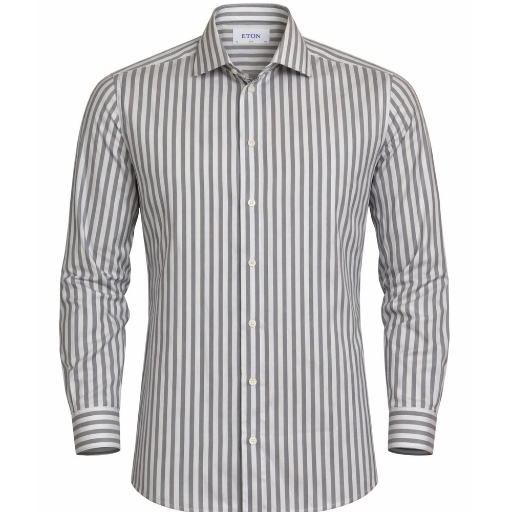 ETON Slim Fit Dress Shirt Men's 16.5 42 Gray Stripe Luxury Designer Button Down